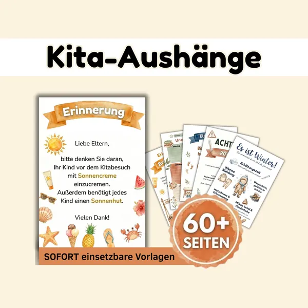Elterninfo-Aushänge für die Kita, aufgefächert als Vorlagen-Stapel